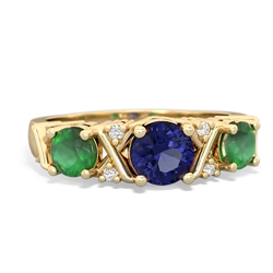 Lab Sapphire Hugs And Kisses 14K Yellow Gold ring R5016