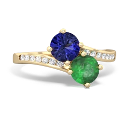 Lab Sapphire Channel Set Two Stone 14K Yellow Gold ring R5303