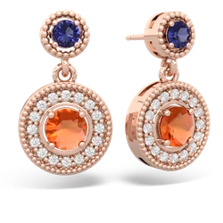 Lab Sapphire Halo Dangle 14K Rose Gold earrings E5319