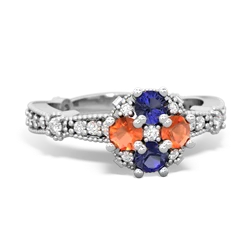 Lab Sapphire Sparkling Tiara Cluster 14K White Gold ring R26293RD