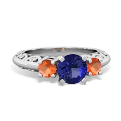 Lab Sapphire Art Deco Eternal Embrace Engagement 14K White Gold ring C2003