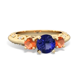 Lab Sapphire Art Deco Eternal Embrace Engagement 14K Yellow Gold ring C2003