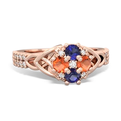 Lab Sapphire Celtic Knot Cluster Engagement 14K Rose Gold ring R26443RD