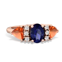 Lab Sapphire Antique Style Three Stone 14K Rose Gold ring R2186