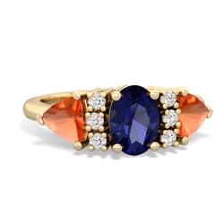 Lab Sapphire Antique Style Three Stone 14K Yellow Gold ring R2186