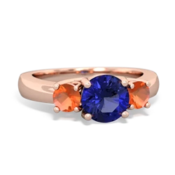 Lab Sapphire Three Stone Round Trellis 14K Rose Gold ring R4018