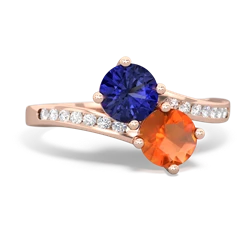 Lab Sapphire Channel Set Two Stone 14K Rose Gold ring R5303