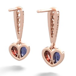 Lab Sapphire Filligree Heart 14K Rose Gold earrings E5070