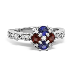 Lab Sapphire Sparkling Tiara Cluster 14K White Gold ring R26293RD