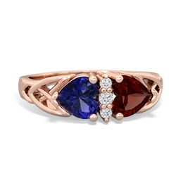 Lab Sapphire Celtic Knot Double Heart 14K Rose Gold ring R5040