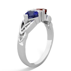 Lab Sapphire Celtic Knot Double Heart 14K White Gold ring R5040