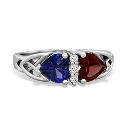 Lab Sapphire Celtic Knot Double Heart 14K White Gold ring R5040