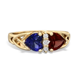 Lab Sapphire Celtic Knot Double Heart 14K Yellow Gold ring R5040