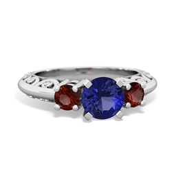 Lab Sapphire Art Deco Eternal Embrace Engagement 14K White Gold ring C2003