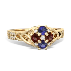 Lab Sapphire Celtic Knot Cluster Engagement 14K Yellow Gold ring R26443RD