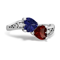 Lab Sapphire Snuggling Hearts 14K White Gold ring R2178