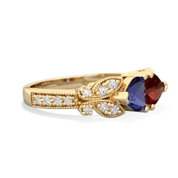 Lab Sapphire Diamond Butterflies 14K Yellow Gold ring R5601