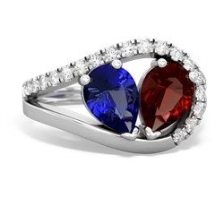 Lab Sapphire Nestled Heart Keepsake 14K White Gold ring R5650