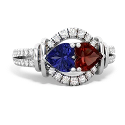 Lab Sapphire Art-Deco Keepsake 14K White Gold ring R5630