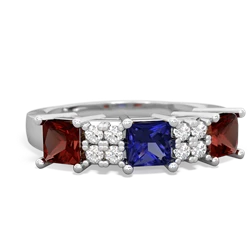 Lab Sapphire Three Stone Diamond Cluster 14K White Gold ring R2592