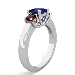 Lab Sapphire Three Stone Trellis 14K White Gold ring R4015