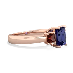 Lab Sapphire Three Stone Emerald-Cut Trellis 14K Rose Gold ring R4021