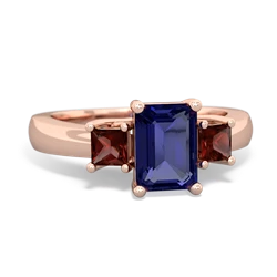 Lab Sapphire Three Stone Emerald-Cut Trellis 14K Rose Gold ring R4021