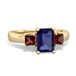 Lab Sapphire Three Stone Emerald-Cut Trellis 14K Yellow Gold ring R4021