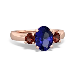 Lab Sapphire Three Stone Oval Trellis 14K Rose Gold ring R4024