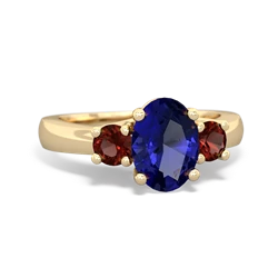 Lab Sapphire Three Stone Oval Trellis 14K Yellow Gold ring R4024