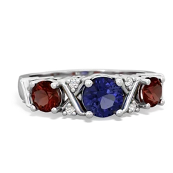 Lab Sapphire Hugs And Kisses 14K White Gold ring R5016