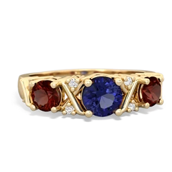 Lab Sapphire Hugs And Kisses 14K Yellow Gold ring R5016