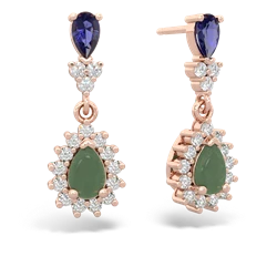Lab Sapphire Halo Pear Dangle 14K Rose Gold earrings E1882