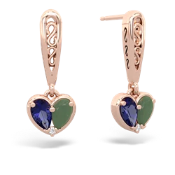 Lab Sapphire Filligree Heart 14K Rose Gold earrings E5070