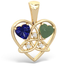 Lab Sapphire Celtic Trinity Heart 14K Yellow Gold pendant P5331