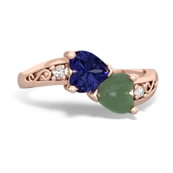 Lab Sapphire Snuggling Hearts 14K Rose Gold ring R2178