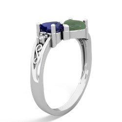 Lab Sapphire Snuggling Hearts 14K White Gold ring R2178