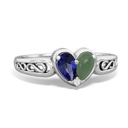 Lab Sapphire Filligree 'One Heart' 14K White Gold ring R5070