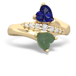 Lab Sapphire Heart To Heart 14K Yellow Gold ring R2064