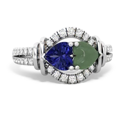 Lab Sapphire Art-Deco Keepsake 14K White Gold ring R5630