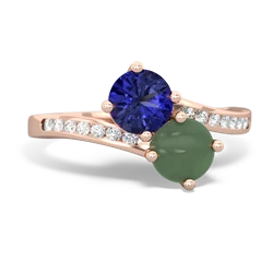 Lab Sapphire Channel Set Two Stone 14K Rose Gold ring R5303