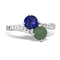 Lab Sapphire Channel Set Two Stone 14K White Gold ring R5303