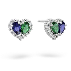 Lab Sapphire Halo 14K White Gold earrings E7008
