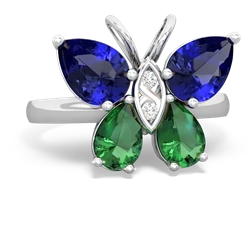 Lab Sapphire Butterfly 14K White Gold ring R2215