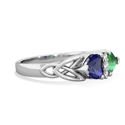 Lab Sapphire Celtic Knot Double Heart 14K White Gold ring R5040