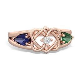 Lab Sapphire Hearts Intertwined 14K Rose Gold ring R5880