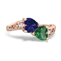 Lab Sapphire Snuggling Hearts 14K Rose Gold ring R2178