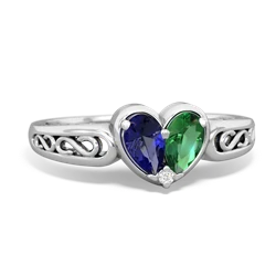 Lab Sapphire Filligree 'One Heart' 14K White Gold ring R5070