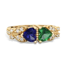 Lab Sapphire Diamond Butterflies 14K Yellow Gold ring R5601