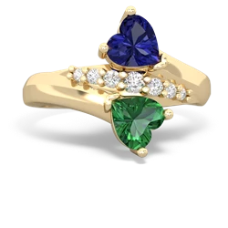 Lab Sapphire Heart To Heart 14K Yellow Gold ring R2064